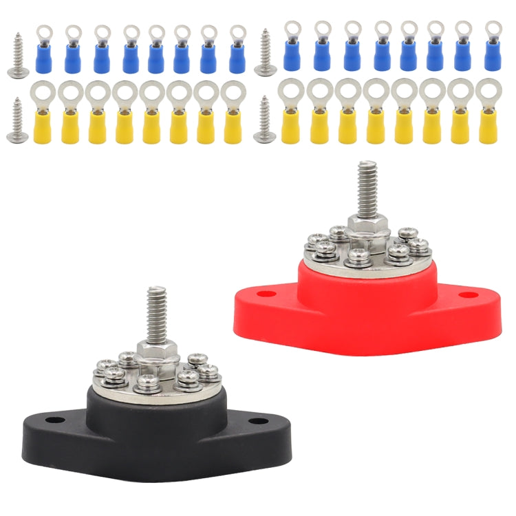 CP-4102 5/16 inch M8 RV Yacht 8-way Terminal Stud with 2pcs M5x20 Screws + Terminals(Black + Red)