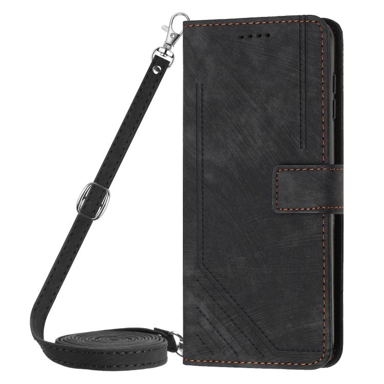 For Honor X8d 4G Skin Feel Stripe Pattern Leather Phone Case with Lanyard