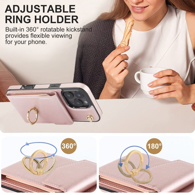 For iPhone 16 Pro Max Ring Holder RFID Card Slot Phone Case