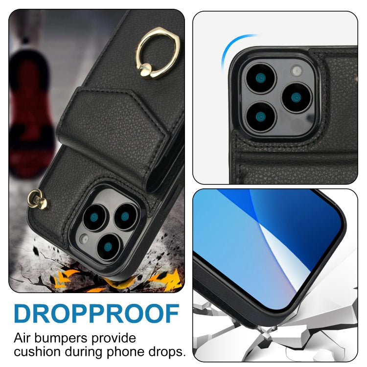 For iPhone 16 Pro Ring Holder RFID Card Slot Phone Case