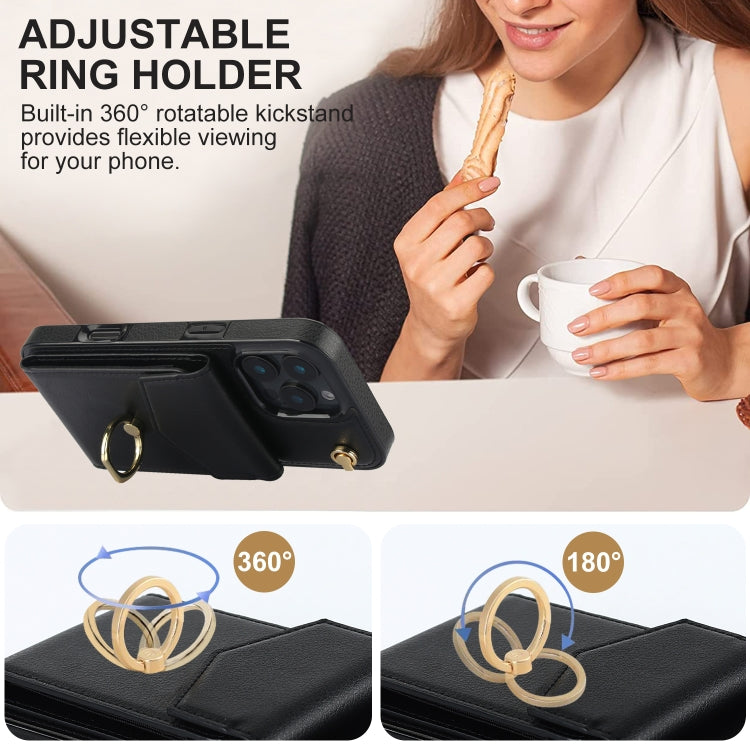 For iPhone 16 Pro Ring Holder RFID Card Slot Phone Case