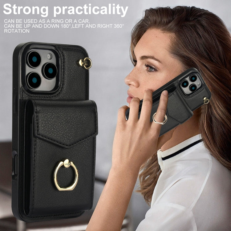 For iPhone 16 Pro Ring Holder RFID Card Slot Phone Case
