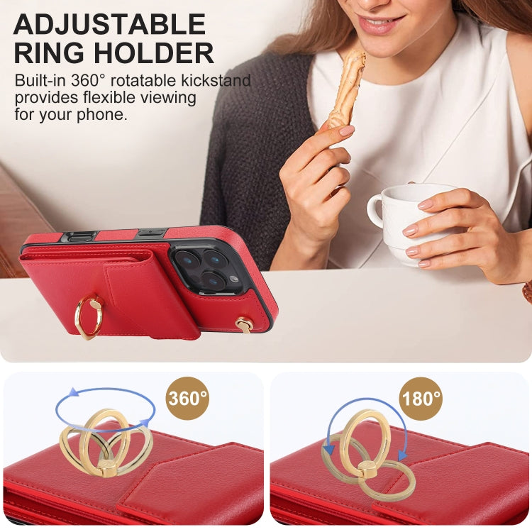 For iPhone 16 Pro Ring Holder RFID Card Slot Phone Case