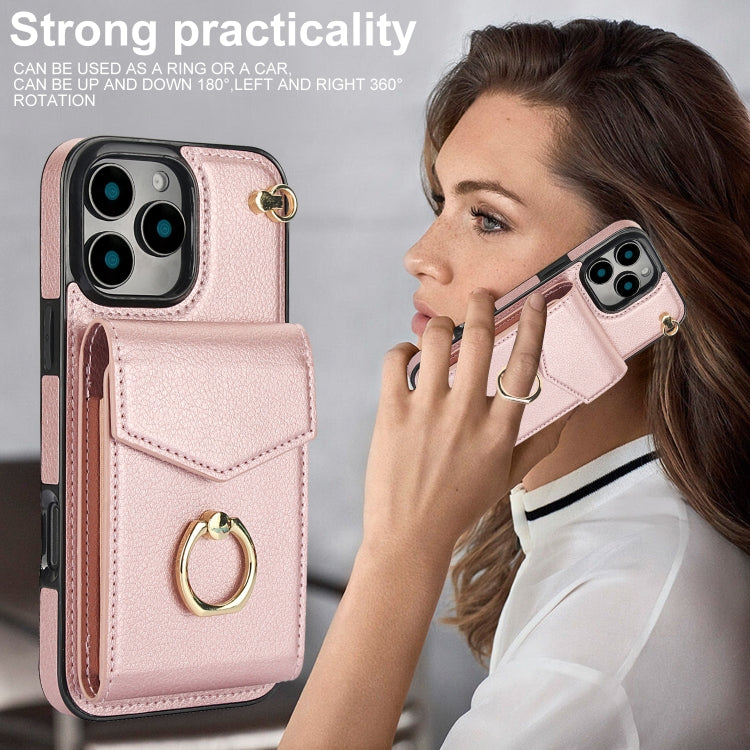 For iPhone 16 Pro Ring Holder RFID Card Slot Phone Case