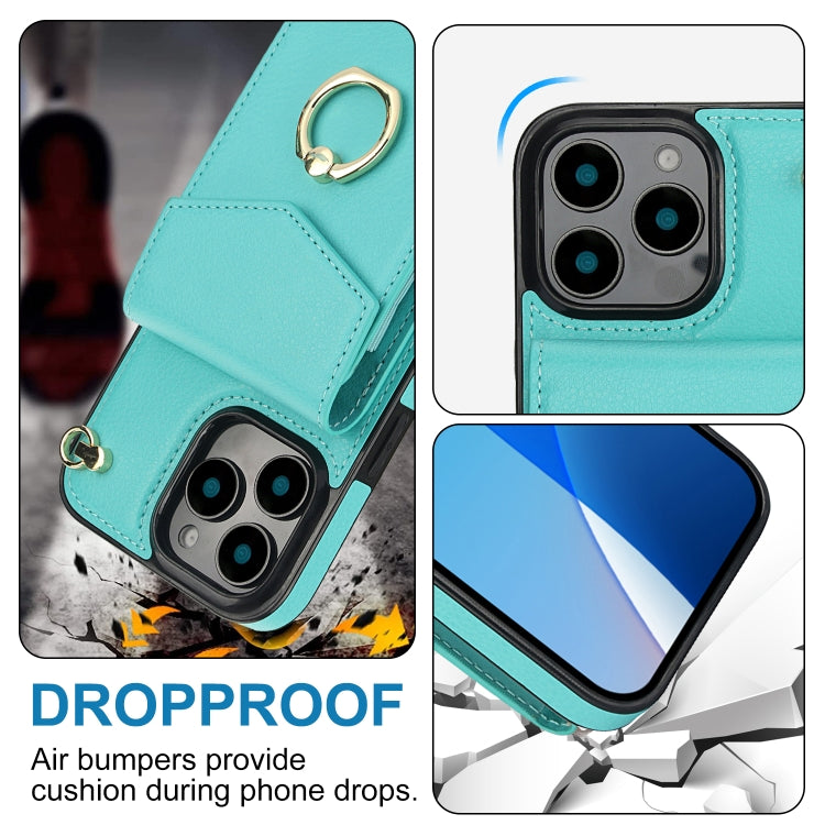 For iPhone 16 Pro Ring Holder RFID Card Slot Phone Case