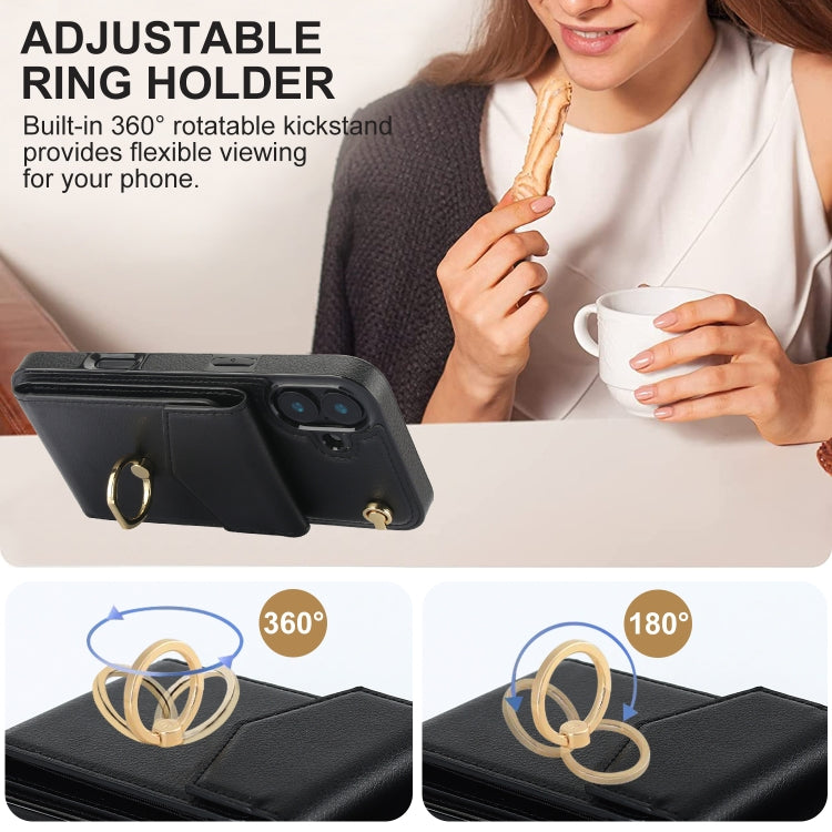 For iPhone 16 Plus Ring Holder RFID Card Slot Phone Case