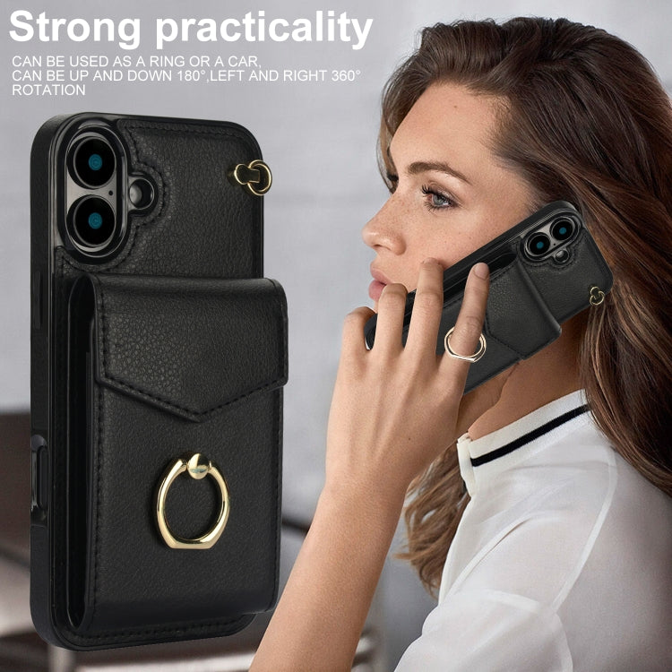 For iPhone 16 Plus Ring Holder RFID Card Slot Phone Case