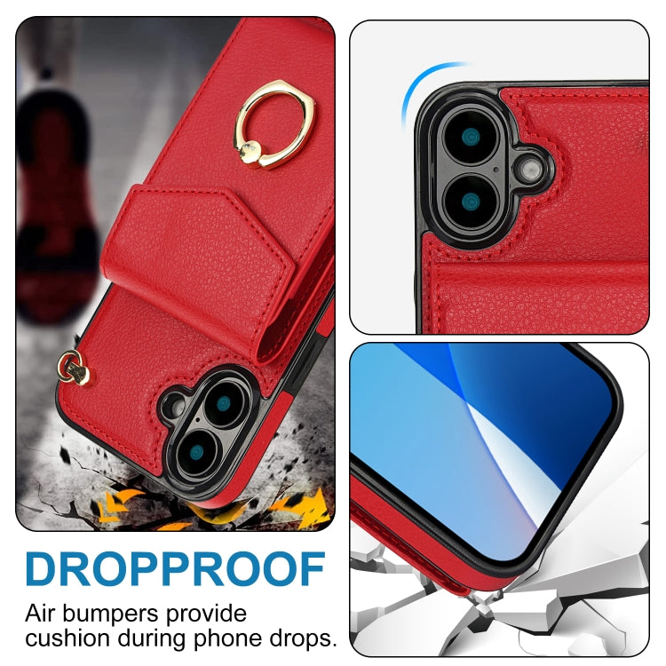 For iPhone 16 Plus Ring Holder RFID Card Slot Phone Case
