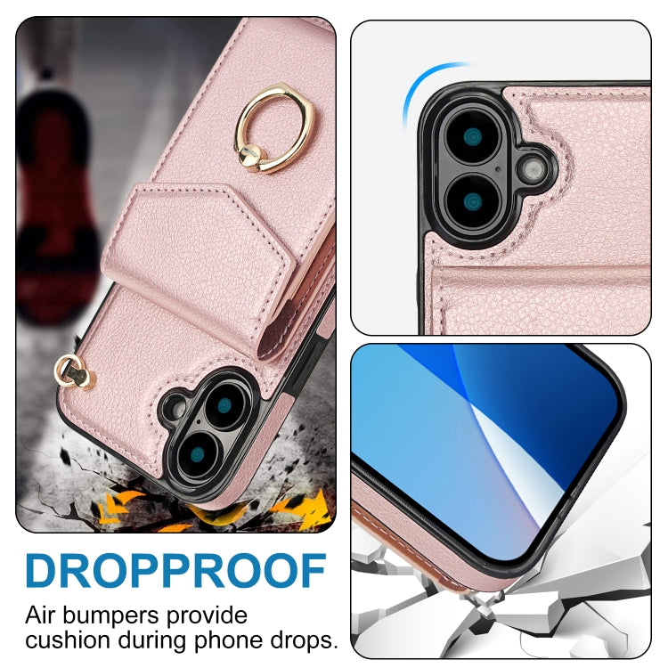 For iPhone 16 Plus Ring Holder RFID Card Slot Phone Case