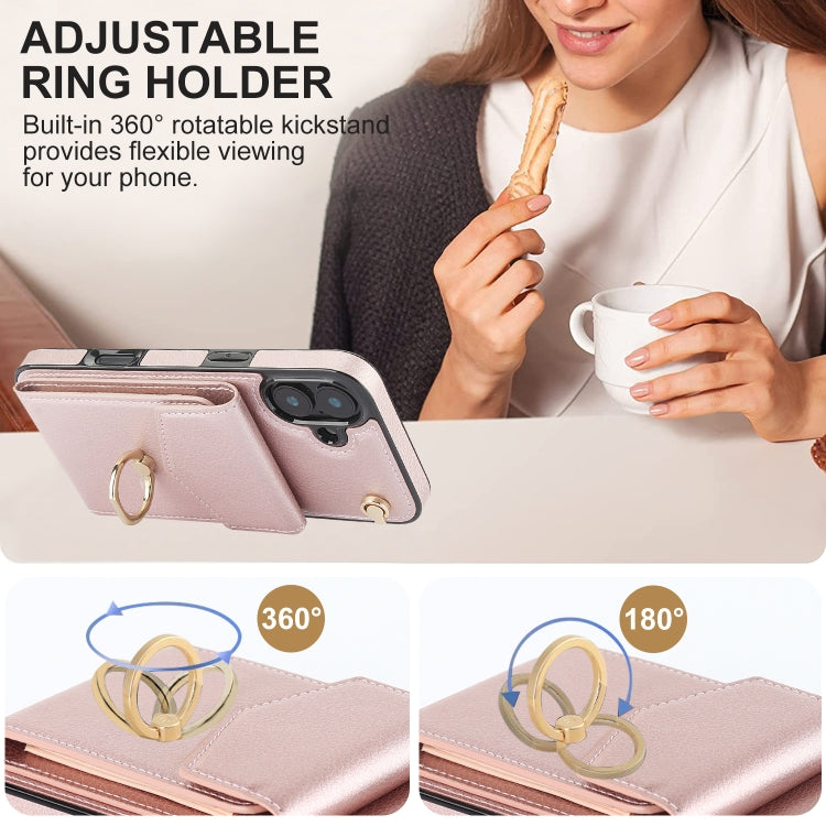 For iPhone 16 Plus Ring Holder RFID Card Slot Phone Case
