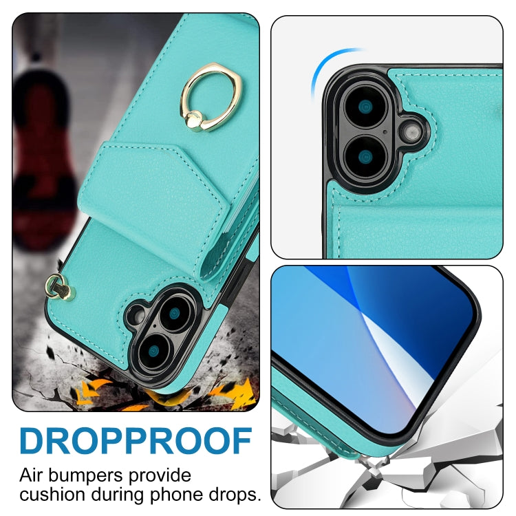 For iPhone 16 Plus Ring Holder RFID Card Slot Phone Case
