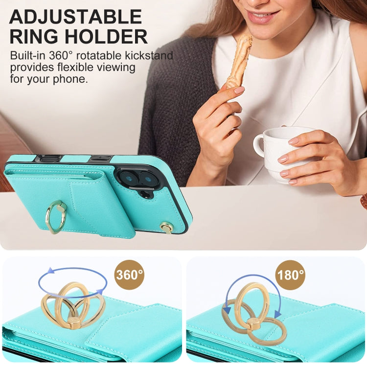 For iPhone 16 Plus Ring Holder RFID Card Slot Phone Case