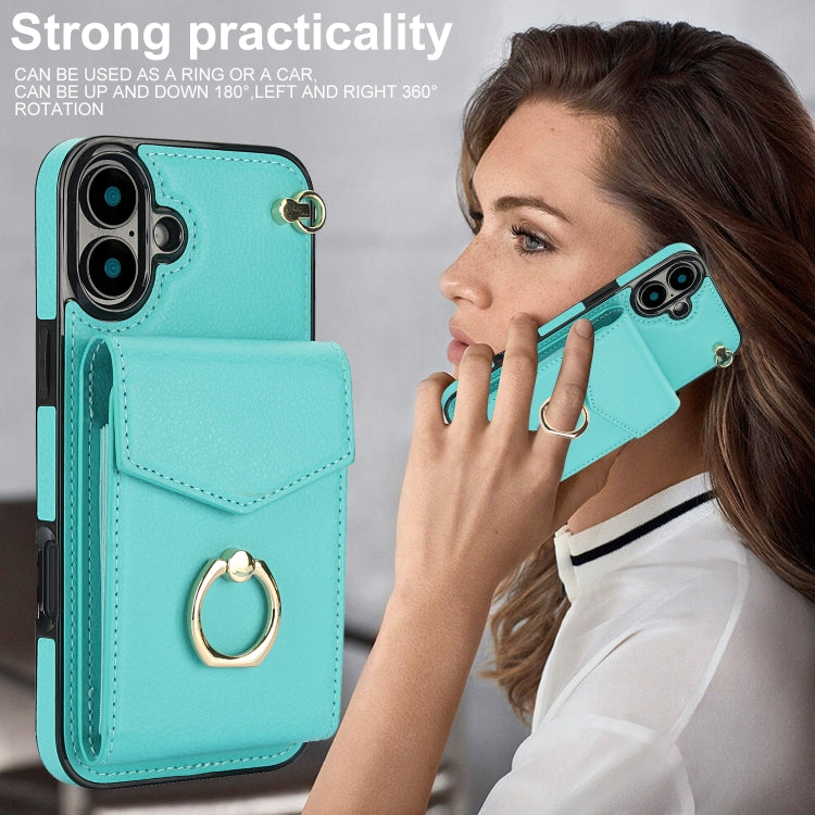 For iPhone 16 Plus Ring Holder RFID Card Slot Phone Case