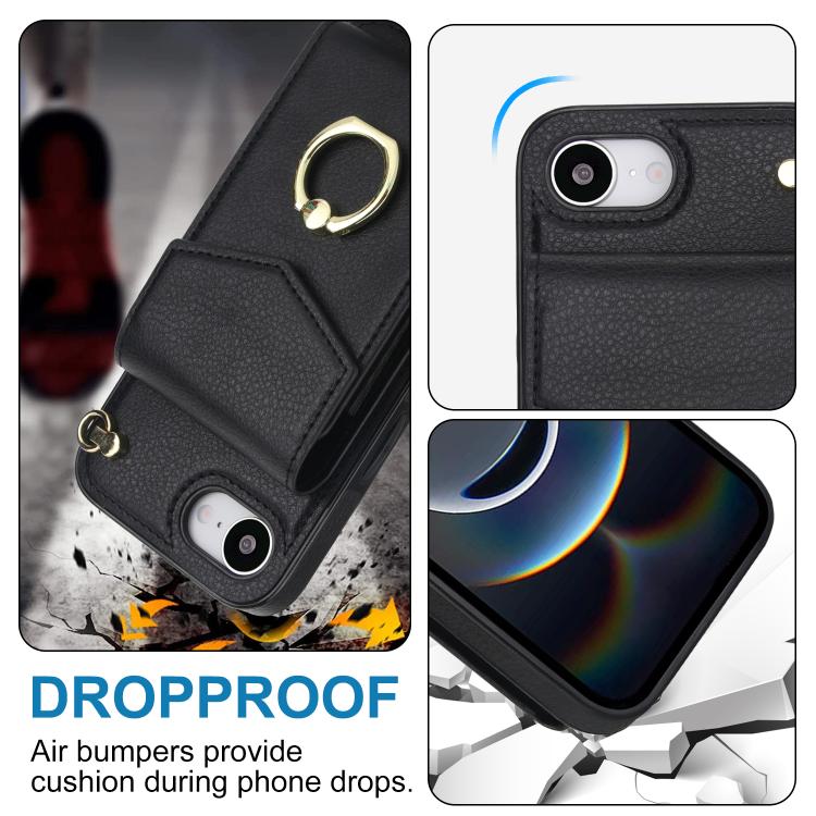 For iPhone 17e / 16e Ring Holder RFID Card Slot Phone Case