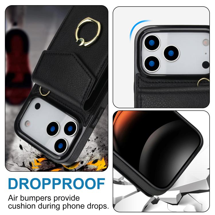 For iPhone 17 Pro Max Ring Holder RFID Card Slot Phone Case