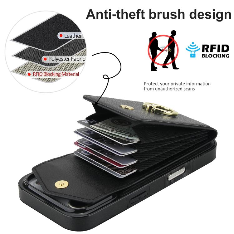 For iPhone 17 Pro Max Ring Holder RFID Card Slot Phone Case
