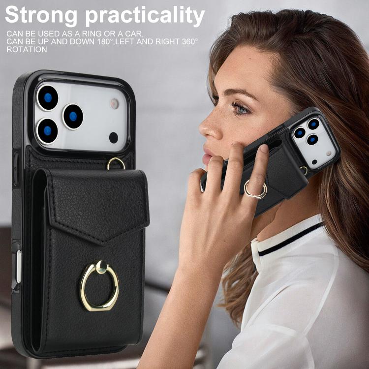 For iPhone 17 Pro Ring Holder RFID Card Slot Phone Case