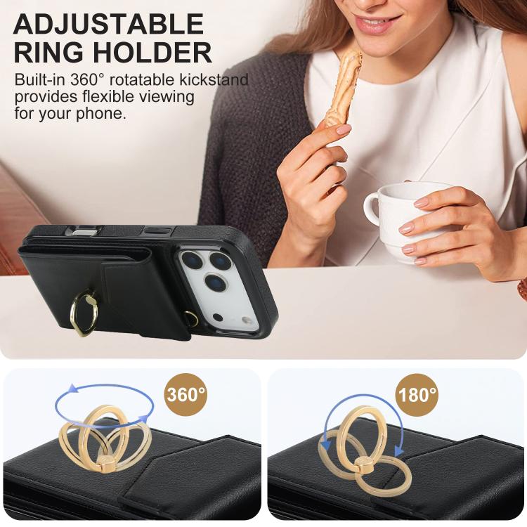 For iPhone 17 Pro Ring Holder RFID Card Slot Phone Case