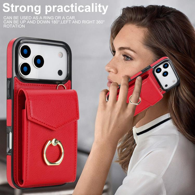 For iPhone 17 Pro Ring Holder RFID Card Slot Phone Case