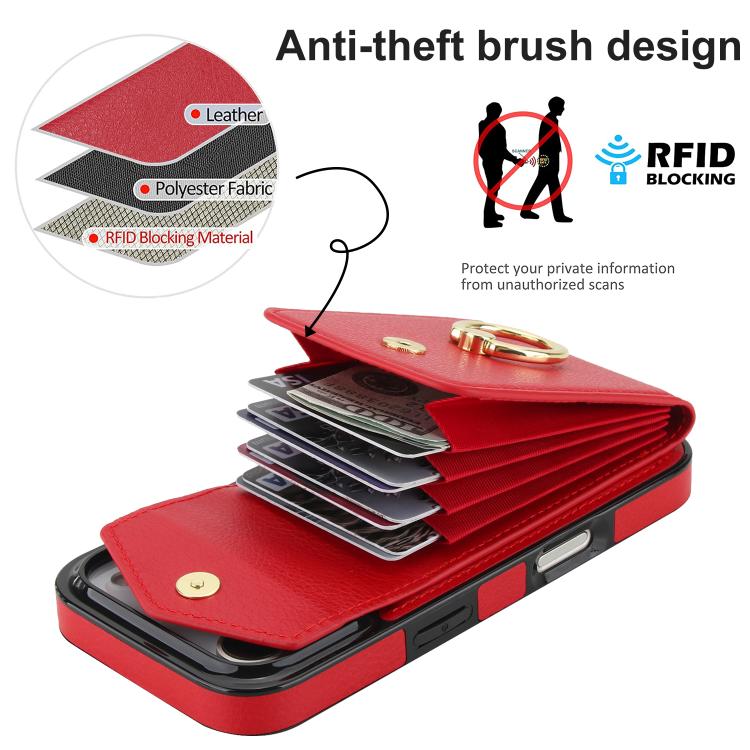 For iPhone 17 Pro Ring Holder RFID Card Slot Phone Case