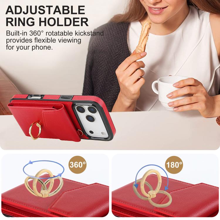 For iPhone 17 Pro Ring Holder RFID Card Slot Phone Case