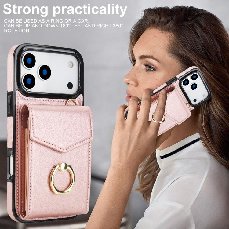 For iPhone 17 Pro Ring Holder RFID Card Slot Phone Case
