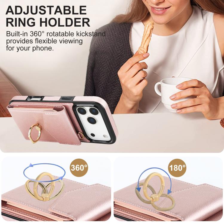 For iPhone 17 Pro Ring Holder RFID Card Slot Phone Case