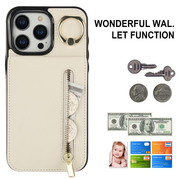 For iPhone 15 Pro Max Retro Ring and Zipper RFID Card Slot Phone Case