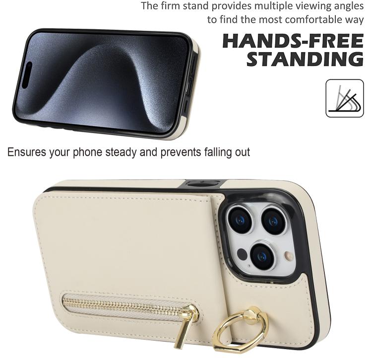 For iPhone 15 Pro Max Retro Ring and Zipper RFID Card Slot Phone Case