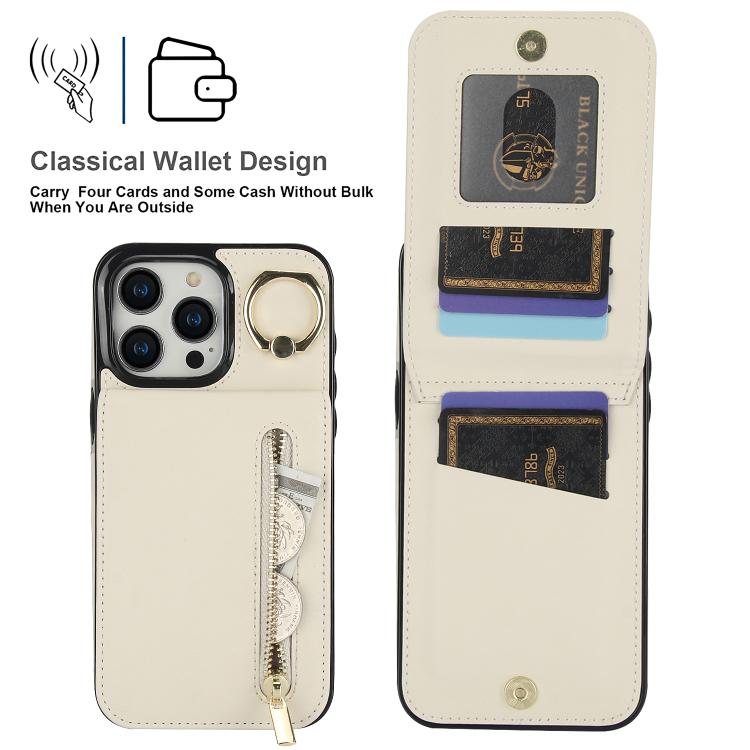 For iPhone 16 Pro Max Retro Ring and Zipper RFID Card Slot Phone Case