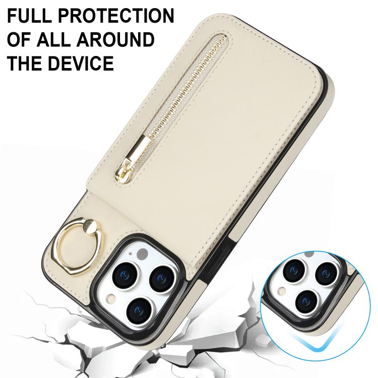 For iPhone 16 Plus Retro Ring and Zipper RFID Card Slot Phone Case