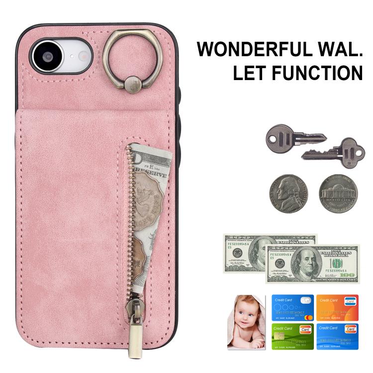 For iPhone 17e / 16e Retro Ring and Zipper RFID Card Slot Phone Case