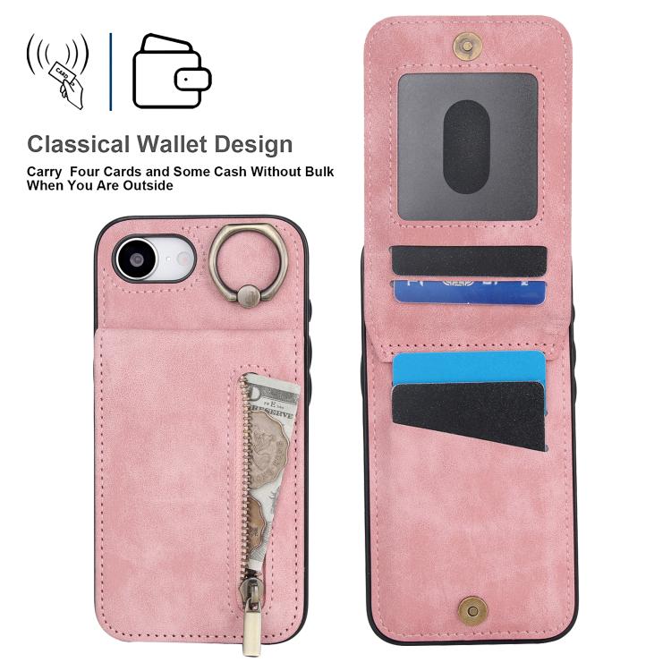 For iPhone 17e / 16e Retro Ring and Zipper RFID Card Slot Phone Case
