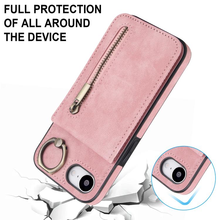 For iPhone 17e / 16e Retro Ring and Zipper RFID Card Slot Phone Case