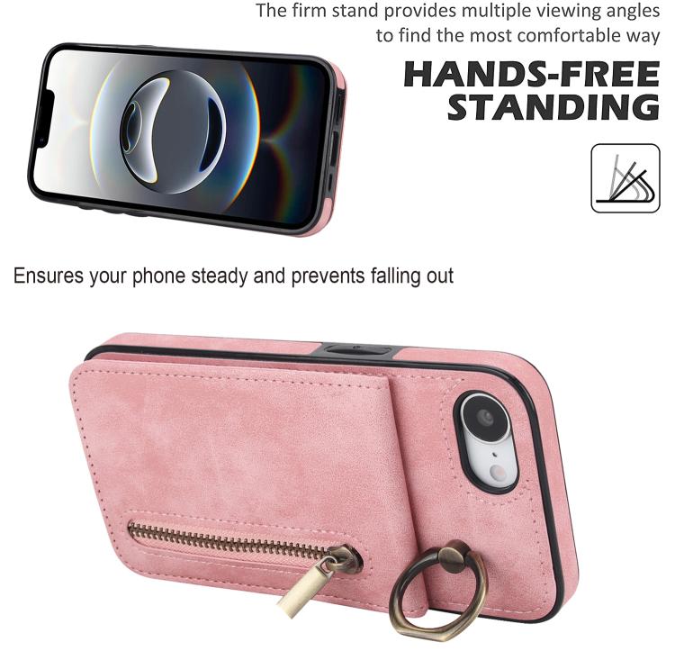 For iPhone 17e / 16e Retro Ring and Zipper RFID Card Slot Phone Case