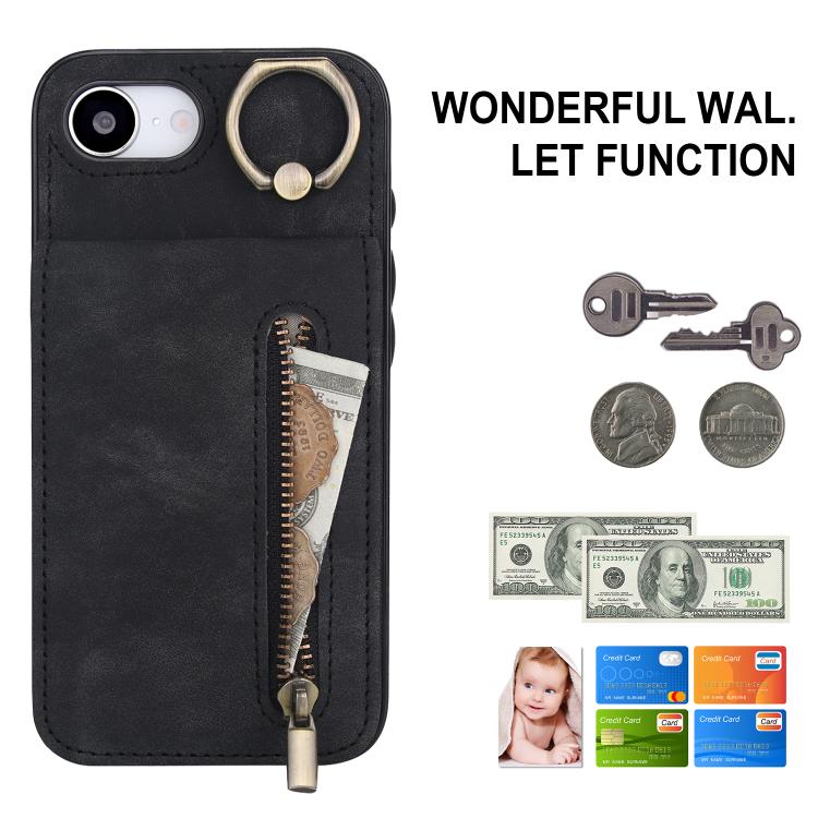 For iPhone 17e / 16e Retro Ring and Zipper RFID Card Slot Phone Case