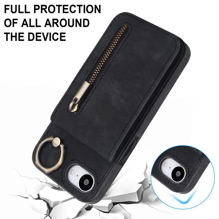 For iPhone 17e / 16e Retro Ring and Zipper RFID Card Slot Phone Case