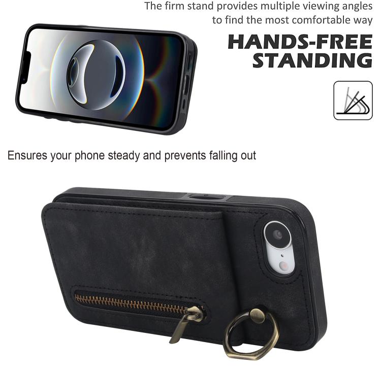 For iPhone 17e / 16e Retro Ring and Zipper RFID Card Slot Phone Case