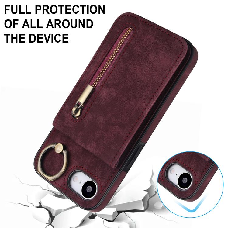 For iPhone 17e / 16e Retro Ring and Zipper RFID Card Slot Phone Case