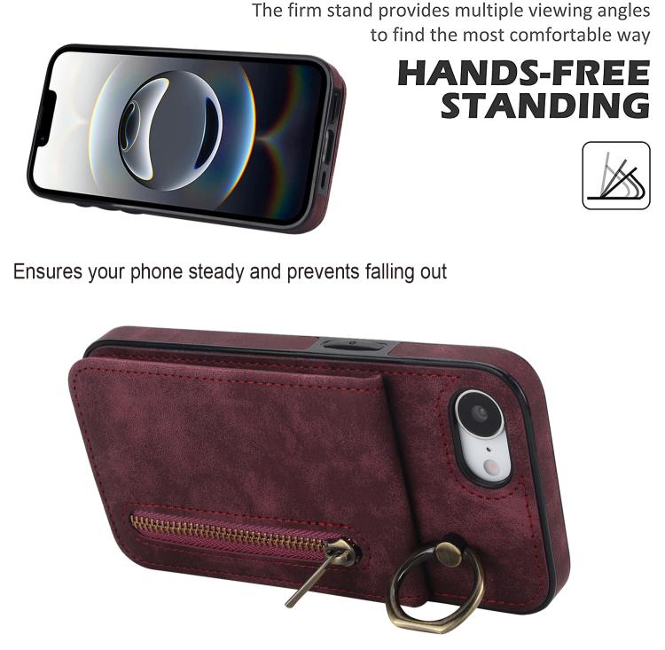For iPhone 17e / 16e Retro Ring and Zipper RFID Card Slot Phone Case