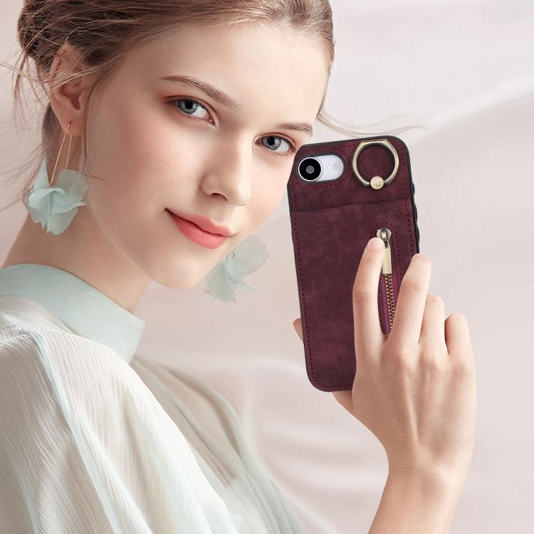 For iPhone 17e / 16e Retro Ring and Zipper RFID Card Slot Phone Case