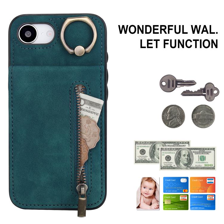 For iPhone 17e / 16e Retro Ring and Zipper RFID Card Slot Phone Case
