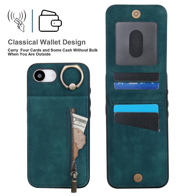 For iPhone 17e / 16e Retro Ring and Zipper RFID Card Slot Phone Case