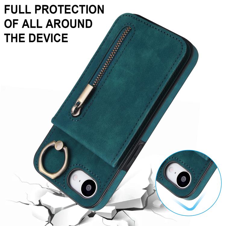 For iPhone 17e / 16e Retro Ring and Zipper RFID Card Slot Phone Case