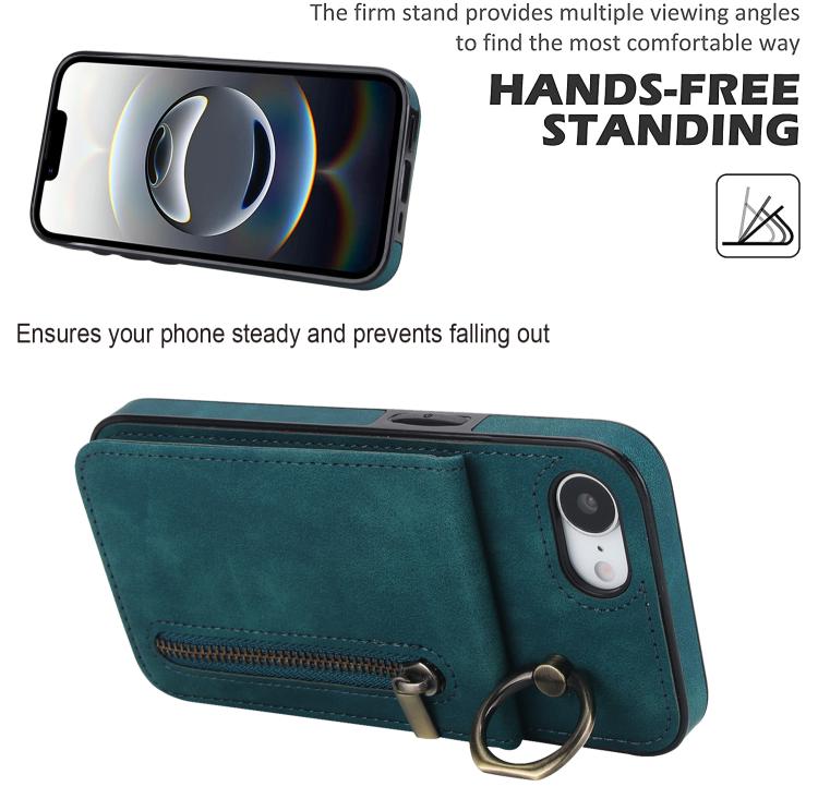 For iPhone 17e / 16e Retro Ring and Zipper RFID Card Slot Phone Case