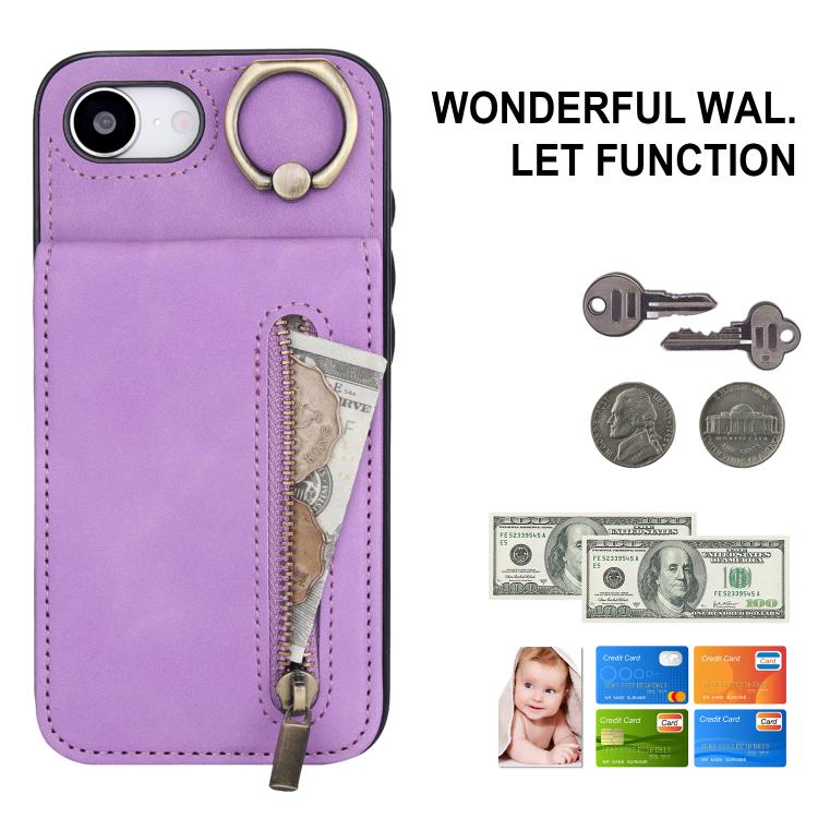 For iPhone 17e / 16e Retro Ring and Zipper RFID Card Slot Phone Case