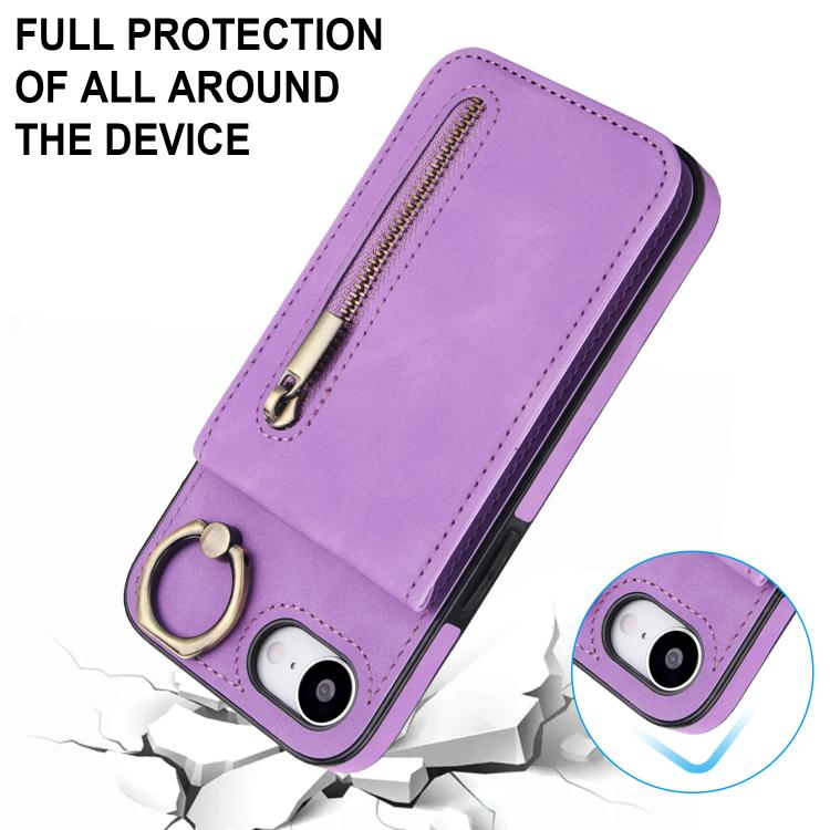 For iPhone 17e / 16e Retro Ring and Zipper RFID Card Slot Phone Case