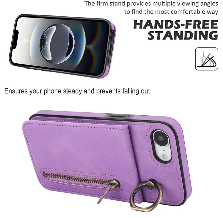 For iPhone 17e / 16e Retro Ring and Zipper RFID Card Slot Phone Case