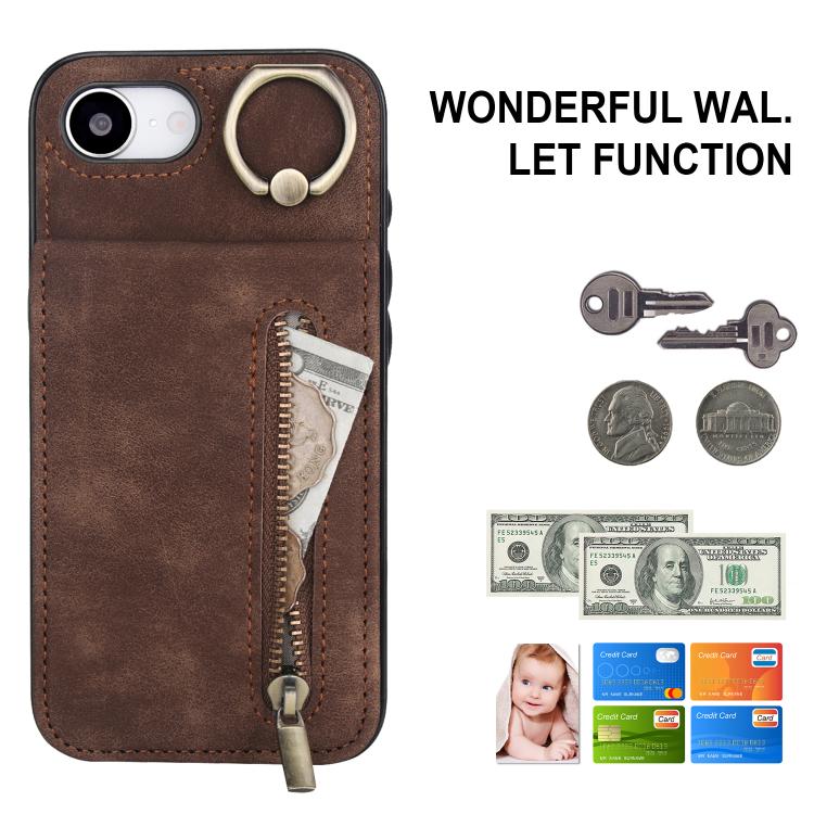 For iPhone 17e / 16e Retro Ring and Zipper RFID Card Slot Phone Case