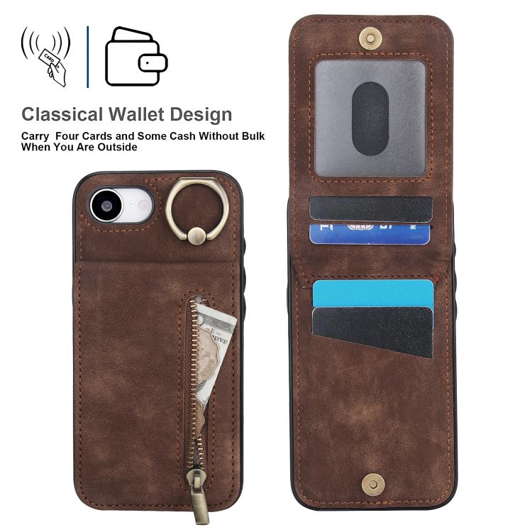 For iPhone 17e / 16e Retro Ring and Zipper RFID Card Slot Phone Case